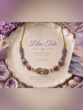 “Lilac Tide”- Czech Glass Mermaid Artisan Necklace Purple Gold